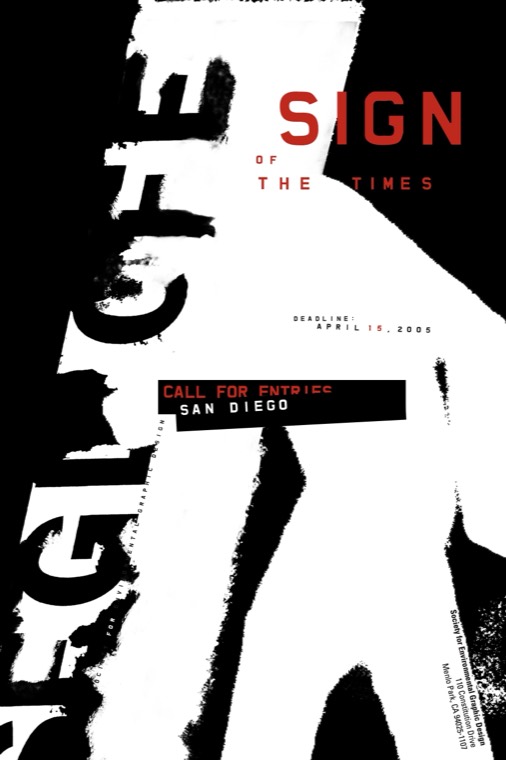 SEGD Sign of the Times call-for-entries poster, red and white variation