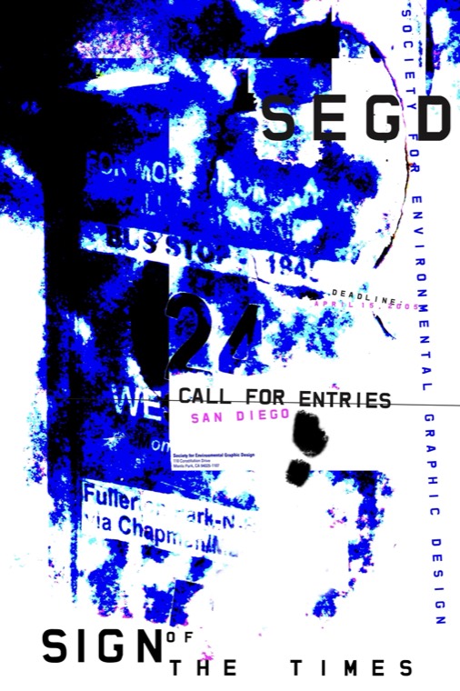 SEGD Sign of the Times call-for-entries poster, blue halftone variation