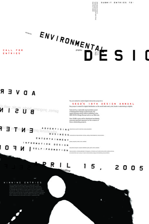 Reverse of the SEGD call-for-entries poster, deadline April 15, 2005