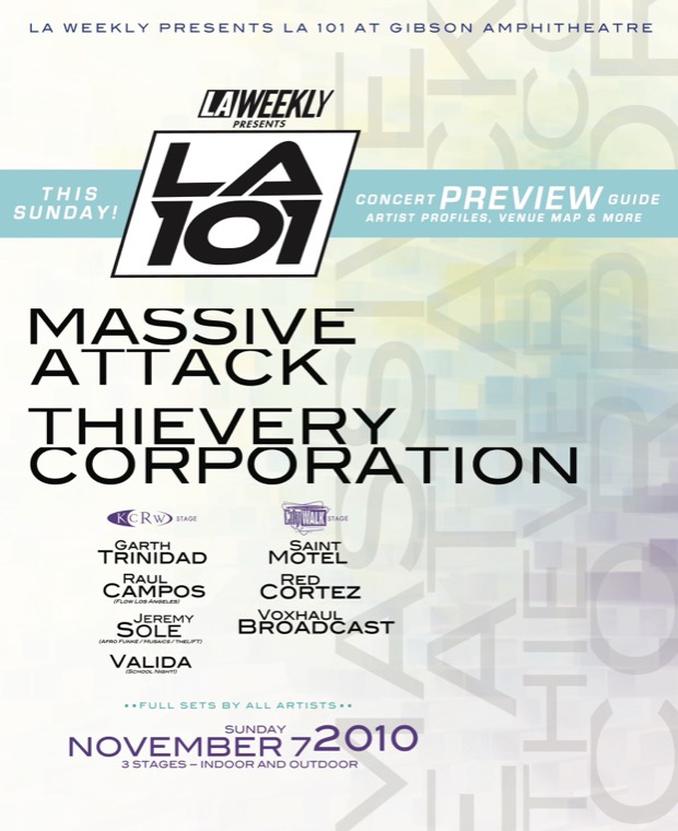LA 101 2010 concert preview guide cover: Massive Attack and Thievery Corporation
