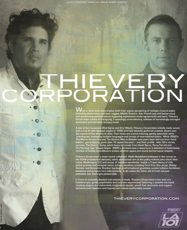 LA 101 2010 guide page on Thievery Corporation