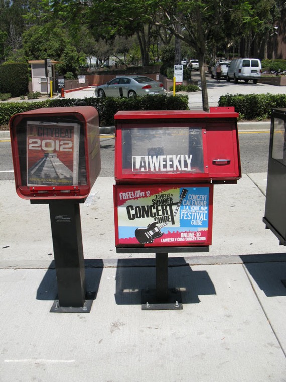 LA Weekly concert guide in a street newsrack
