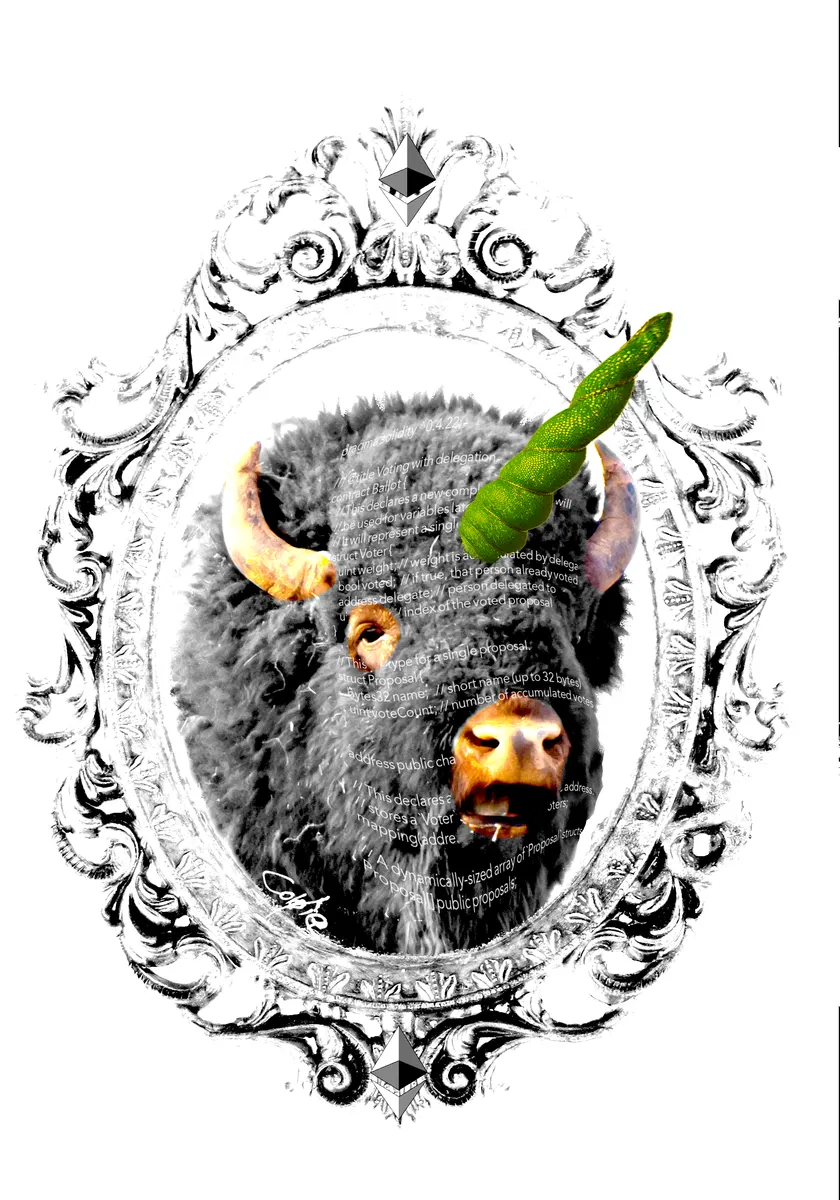 The Mystic Bufficorn + tokenized shirt — 1/1 digital artwork by Coldie (2019)