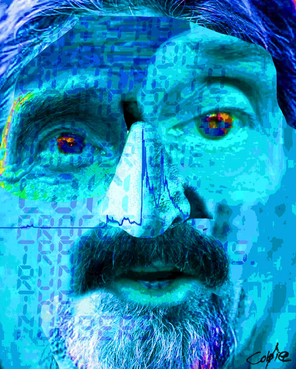 Decentral Eyes - John McAfee - Variant 01 — 1/1 digital artwork by Coldie (2018)